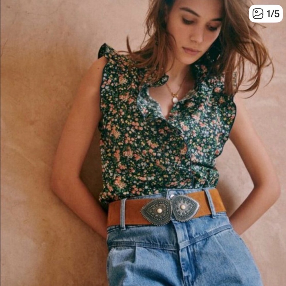 Sezane Caro Shirt Imprimé Garden Marine - Size 36
